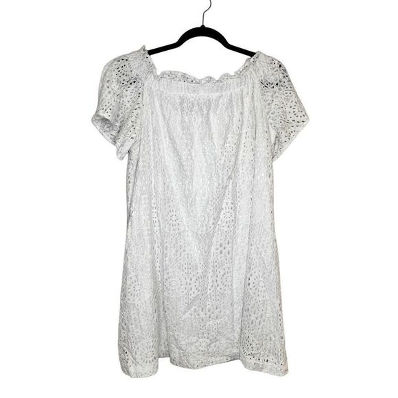 A.N.A Lined Short Sleeves Off the Shoulder White Eyelet Shift Dress Large - Picture 1 of 4